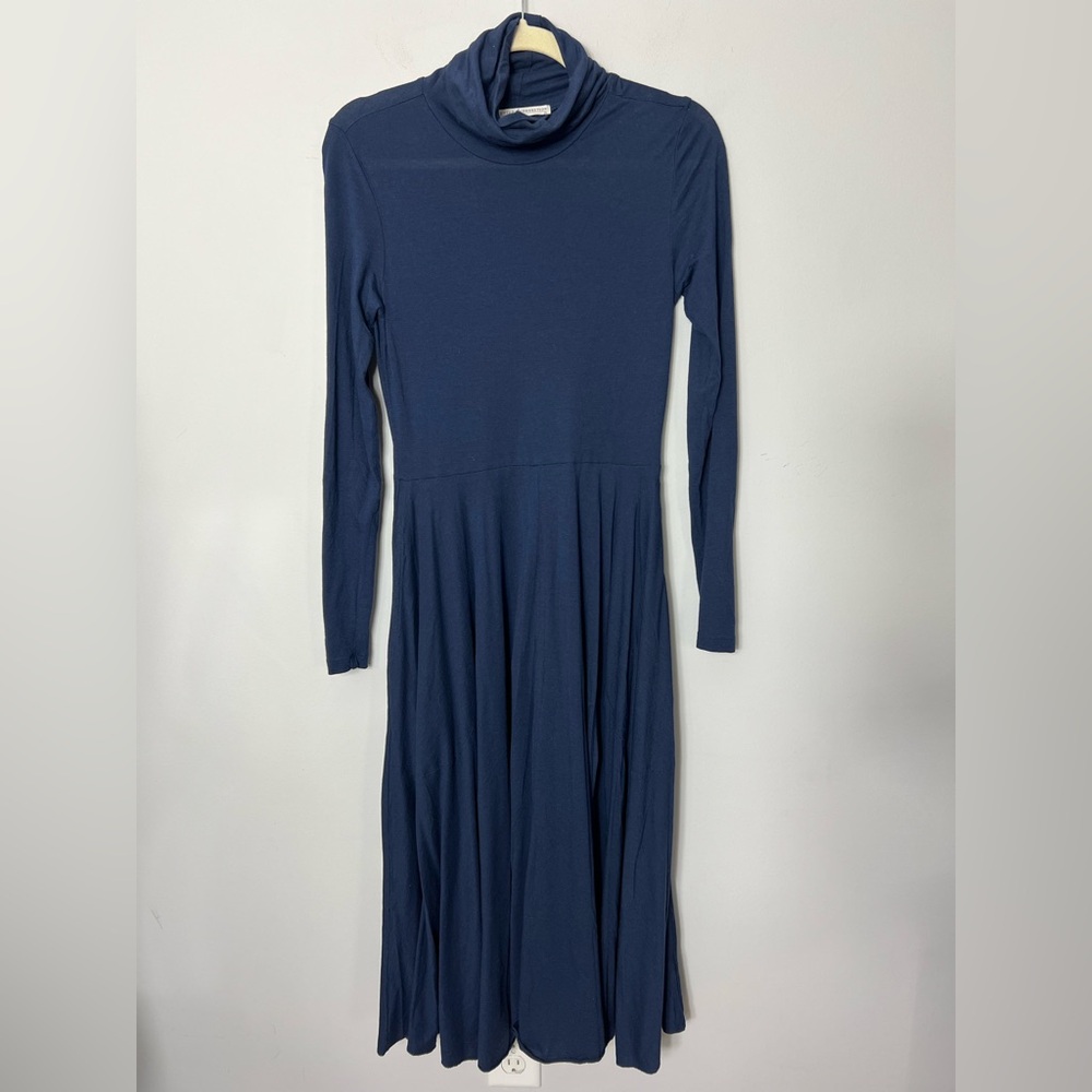 Peruvian Connection Ariana Dress Pima Cotton Blue Turtleneck Long Sleeve XS 1063 - Picture 2 of 9